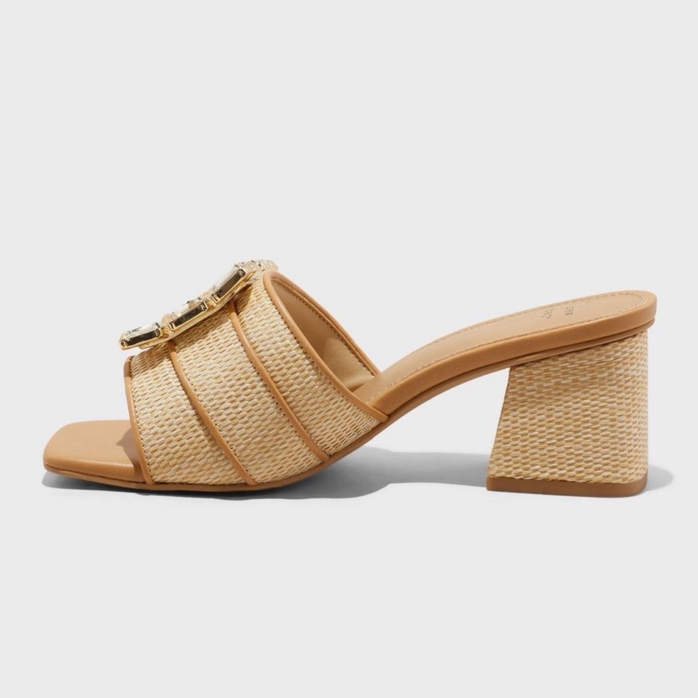 Women's Kathleen Raffia Buckle Block Heels - Size 8-A New Day NWT - Picture 2 of 4